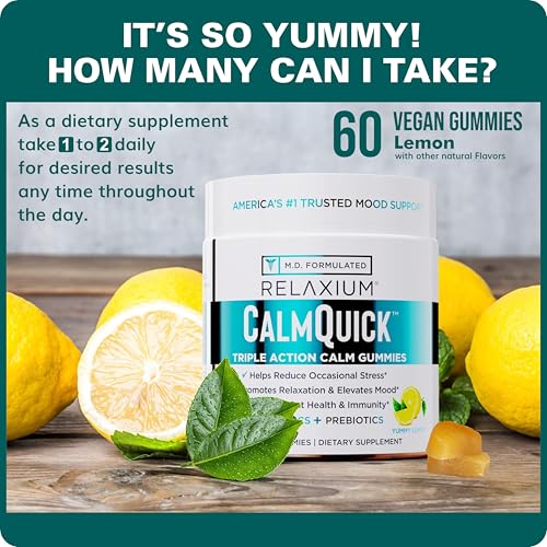 Relaxium Calm Gummies - Calm, Gut Health + Immune Support, Developed in The USA, with Vitamin B6, Magnesium, L-Theanine + Prebiotic & Probiotic Blend, Lemon Flavor, 60 Gummies (Pack of 2) 60 Count (Pack of 2)