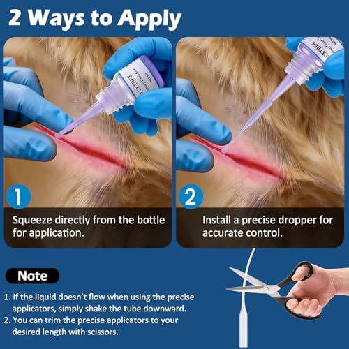 3ml Veterinary Surgical Skin Glue with 15 Precise Applicators, Strong Surgical Adhesive, Blue-Tinted Fast-Acting Tissue Wound Glue, Waterproof Wound Sealant for Multi-Pet Households