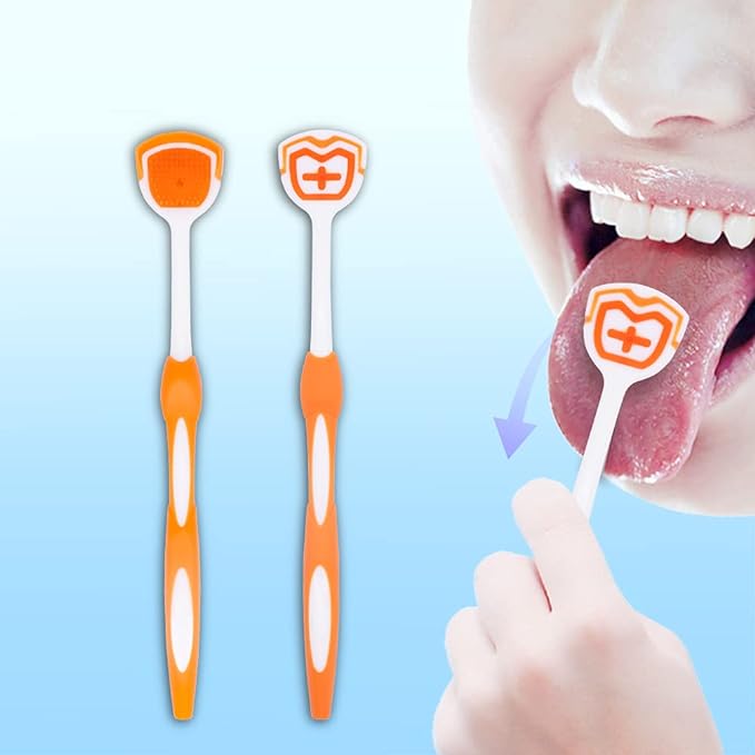 Tongue Brush (Soft Brush, Extra Fine, Tongue, Toothbrush), Tongue Polishing, Double Sided Use, Dampening Brush, Tongue Cleaner, Remove Tongue Glue, Odor Care, Individually Packaged, For Carrying (Orange) - BeesActive Australia