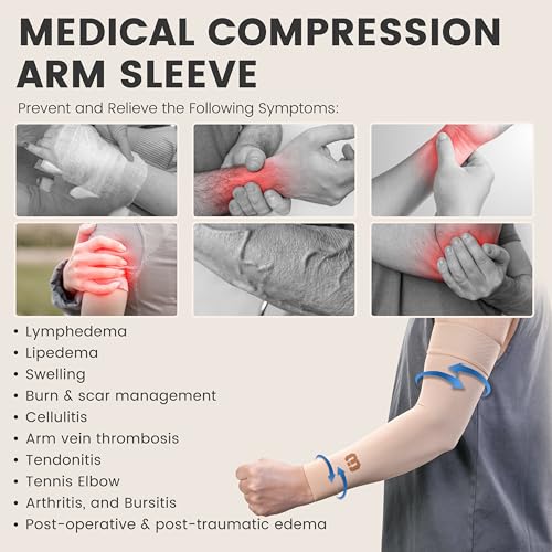 MGANG Medical Compression Arm Sleeve 15-20 mmHg, Lymphedema & Post-Surgery Beige (15-20 Mmhg With Silicone Band) Medium(Single)