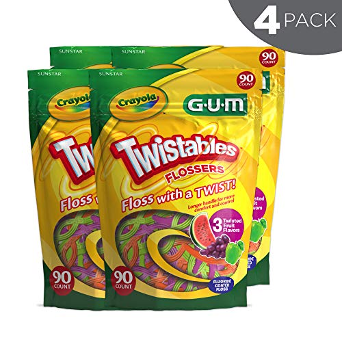 GUM Crayola Twistables Kids Floss Pick with Fluoride, 90 Count (4 Pack)