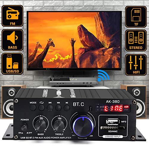 AK-380 Bluetooth 5.0 Home Audio Amplifier for Car Home Bar Garage MAX 350Wx2