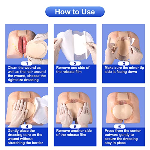 Niceful 5 Packs Sacral Silicone Foam Dressing 9x9 in, 10 Packs Hydrocolloid Dressing, Waterproof Foam Bandages for Sacrum Wound Sterile Wound Dressing