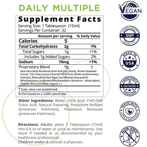 Liquid Daily Multiple Supplement | Whole Food Nutrition - Wild Cherries, Honey, Aloe Vera, Seaweed | Multi-Mineral | for the Whole Family | Cherry Flavor | Made with Wild Cherries, Honey, Aloe Vera & Seaweed, Cherry Flavor, For the Whole Family