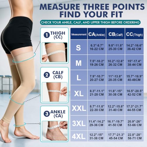 beister Thigh High Compression Stockings, 15-20 mmHg Footless, 1 Pair Beige XXL