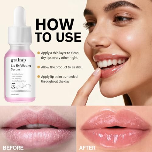 PHA 5% Exfoliating Lip Serum - Gentle Overnight Treatment for Dry, Flaky Lips, Hydrating Lip Exfoliator & Primer for Smoother, Softer & Plump-Looking Lips (1) 1