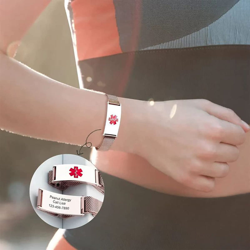 Medical Alert Bracelets for Men Women Medical Id Bracelets with Free Laser Engraving Adjustable Stainless Steel Band Magnetic Security Clasp Dual-Side Engraving DNR(DO NOT RESUSCITATE)