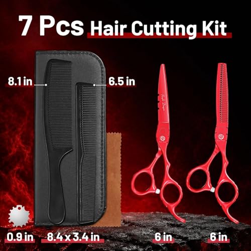 Purple Dragon 6 inch Hair Cutting Scissors Set with Bag for Barbers - Red 6 inches