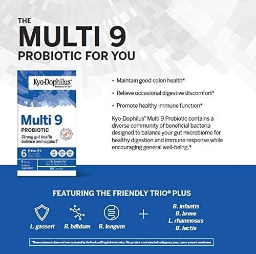 Kyolic Kyo-Dophilus Multi 9 Probiotic, 90 Capsules | Gluten-Free 6 Billion CFU Multi-Strain Blend of Nine Probiotic Strains for Healthy Gut Flora and Microbiome Support 90 Count (Pack of 1)
