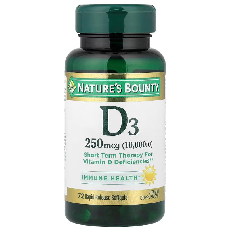 Nature's Bounty, Ultra Strength D3-10,000 IU, 72 Softgels (2pack) 1 Count (Pack of 2)