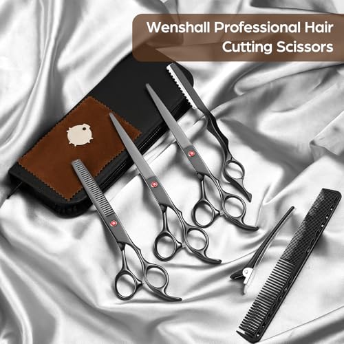 Wenshall Professional Hair Cutting Scissors Japanese 440C Stainless Steel 7.8 Inch Straight Thinnin Shears Tools for Mother Father Friends' Christmas Gift, Black
