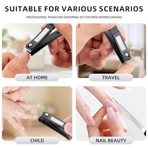 Nail Clippers Set, Ultra Sharp Stainless Steel Fingernail & Toenail Clippers with Nail File, Ergonomic Heavy Duty Nail Cutter Kit with Tin Case, Professional Manicure Grooming Set for Men Women