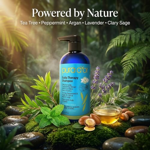 PURA D'OR Scalp Therapy Shampoo for Dryness and Buildup Care, 16oz Tea Tree Peppermint 16 Count (Pack of 1)