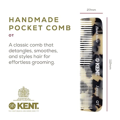 Kent OT TW Pocket Comb - Handmade Fine and Wide Tooth Hair Comb for Men, Women, and Kids - Travel, Beard, and Mustache Comb - Saw Cut and Hand Polished Made in England 2 Pack White Tokyo