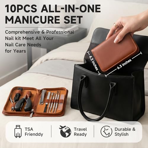10Pcs Nail Clippers Set for Seniors for Thick Ingrown Toenail, Travel Case 10pcs Full Kit