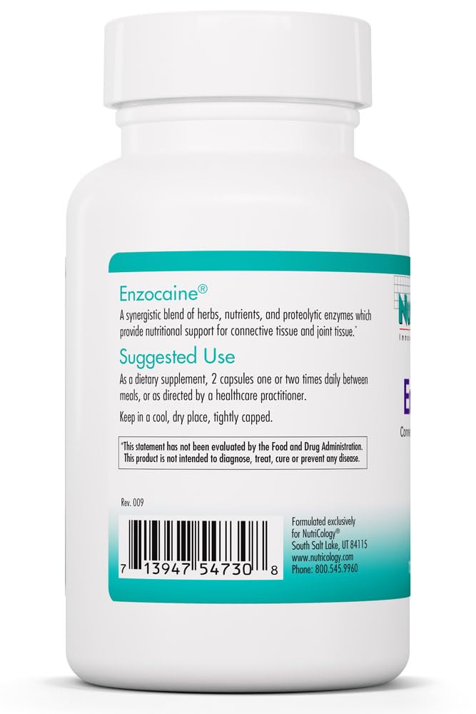 Nutricology Enzocaine Proteolytic Enzyme Blend, 120 Capsules | Herbal Enzyme Blend for Connective Tissue and Joint Health Support, Hypoallergenic and Vegetarian, 60 Servings