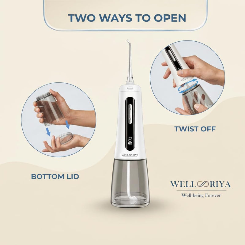 Cordless Water Dental Flosser – Power Dental Flosser for Teeth & Gums, 9 Pressure Levels, 300mL Tank, USB-C Rechargeable Oral Irrigator, IPX7 Waterproof for Braces & Travel – Wellooriya (White) White