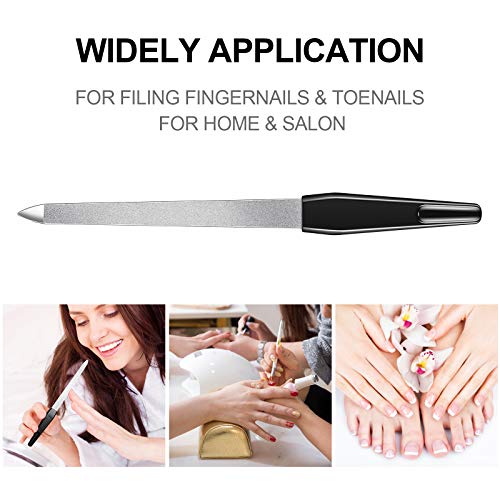 12 Pcs Metal Nail File 6.7 Inch Stainless Steel Nail File Double Sides with Anti Slip Handle Fingernails Toenails Manicure Tool for Woman and Men(Black) Black