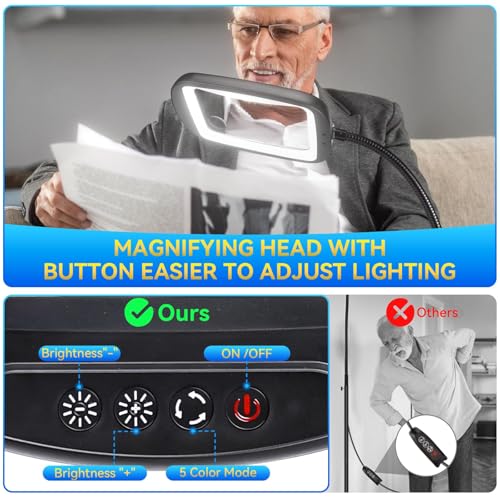 30X 10X Extra Large Floor Magnifying Glass with Light and Stand Black