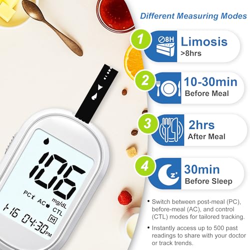 Glucose Monitor Kit, Diabetes Testing Kit with 100 Test Strips & Lancets, High Accuracy Glucose Monitor, Large Bright Screen, PC/AC/CTL Mode, No Coding