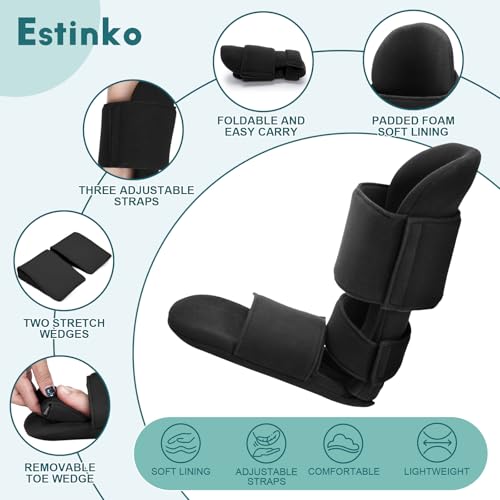 Estinko Plantar Fasciitis Night Splint – Adjustable Night Splint for Plantar Fasciitis Women & Men, Relieve Heel Pain, Achilles Tendonitis, Drop Foot Support Black Large