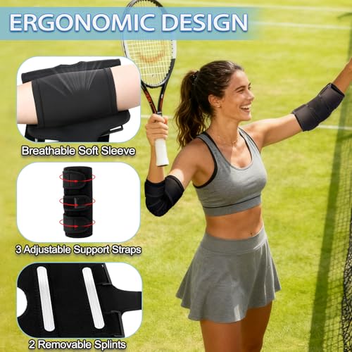 Elbow Brace, Adjustable Elbow Splint for Tennis Elbow Support Black One Size