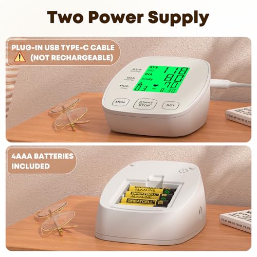 Arm Blood Pressure Monitor with 2 Cuffs, Pediatric Blood Pressure Cuff 6"-9"，Medium/Large Cuff 9"-16.5"， Includes 4 AAA Batteries