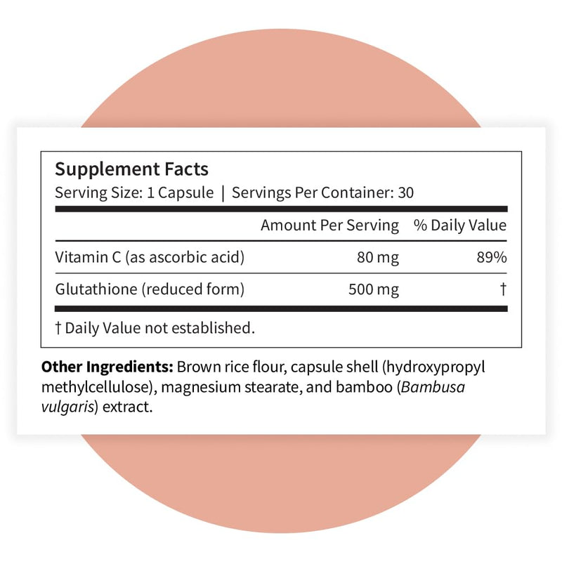 Pattern Wellness Glutathione Supplement – 30 Vegan Capsules | Active Reduced Glutathione Formula with Added Vitamin C - Cell, Antioxidant, + Immune Health Support 30 Count (Pack of 1)