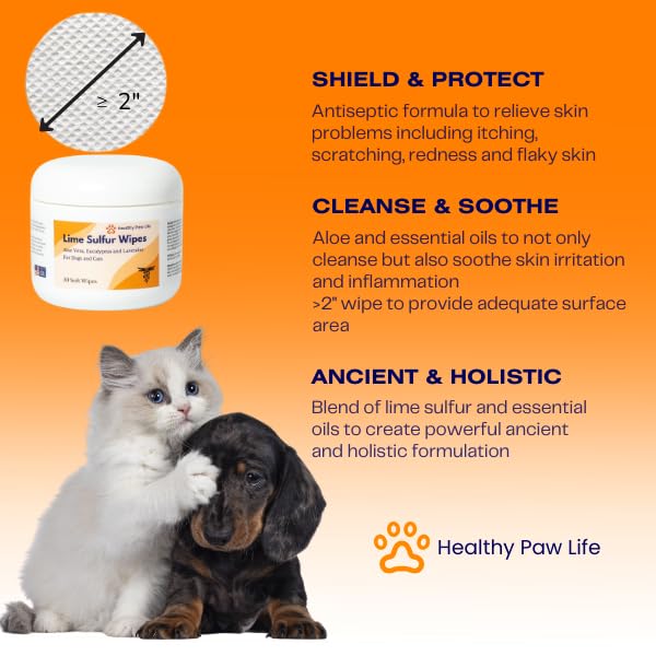 Healthy Paw Life Lime Sulfur Cream (2 oz) and Lime Sulfur Wipes (50 ct) Bundle for Pet Skin Care - for Dogs and Cats