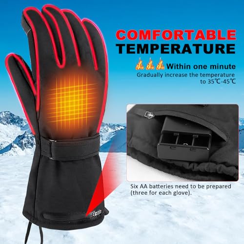 Heated Gloves for Men & Women - Waterproof & Touchscreen with AA Battery Box for Non-Slip Warmth in Skiing, Hunting, Fishing, Cycling & Outdoor Work Large