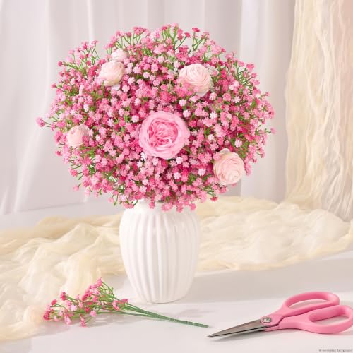 16Pcs Babys Breath Artificial Flowers, Baby Breath Flowers Artificial Bulk Pink 16 Pcs