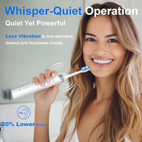Sonic Electric Toothbrush for Adults and Teens,5+Years Battery Life, 48,800, Quiet Operation, Rechargeable,Genuine Waterproof, Operated Powered Tooth Brush,RelieveToothHealthProblems 6 Brushheads