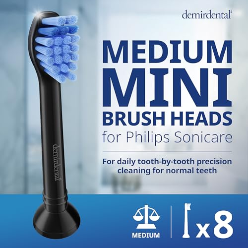 Toothbrush Heads mini Medium Compatible with Philips Sonicare Toothbrush Heads - Small Medium Replacement Heads - Daily Precision Brush Heads - Black - Replaces HX6028-8 Pack
