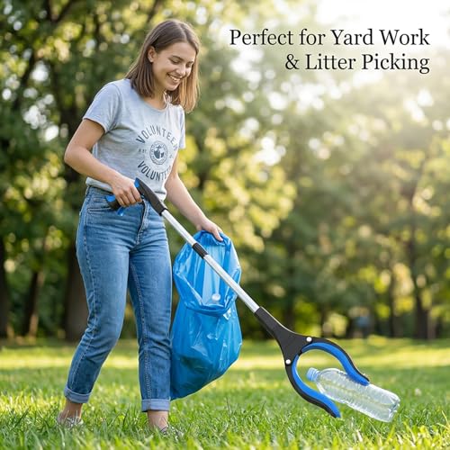 32" Grabber Reacher Tool (2-Pack), Foldable Trash Picker Upper with 360° Rotating Jaw & Magnetic Tip, Heavy Duty Reaching Assist Stick for Seniors, Post Surgery Recovery Must Haves Mobility Aid Blue+orange
