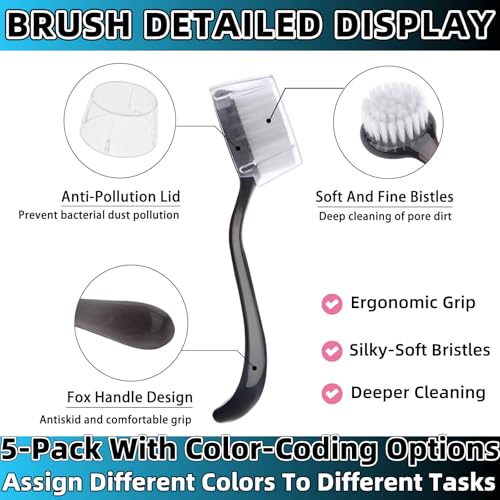 Soft Nail Dust Cleaning Brush 5Pcs Handle Grip Fingernail Brush Nail Dust Brush Manicure Pedicure Tools Women Men Home Salon（multicolor）
