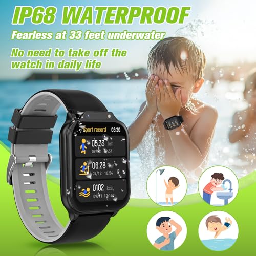 Smart Watch for Kids 1.85" with Fitness Tracker, IP68 Waterproof Black Classic