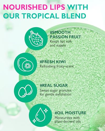 MAY ISLAND Lip Sugar Scrub #Dragonfruit Kiwi - Korean Exfoliating Lip Treatment with Natural Sugar & Walnut Shell - Gentle Lip Exfoliator for Smooth, Soft Lips - Refreshing Kiwi Scent, 0.41 oz.