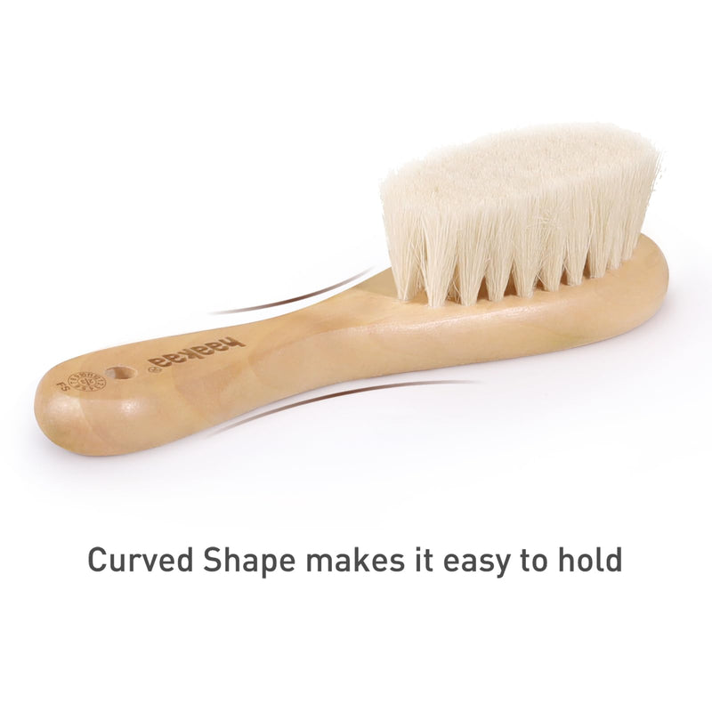 haakaa Wooden Baby Hair Brush for Newborns and Toddlers Baby Brush Natural Soft Wool Bristles Hairbrush, Ideal for Cradle Cap, Perfect Baby Registry Gift with Carry Pouch, 1PC
