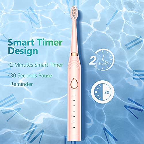 Sonic Electric Toothbrush, USB Rechargeable Powerful Sonic Cleaning Tooth Brush with 6 Modes, 5 Brush Heads + 1 Facial Cleansing Brush Head + 1 Face Massage Head Whitening Toothbrushes