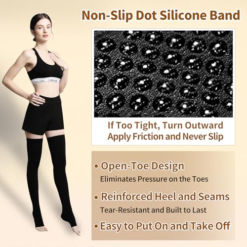 Medical Compression Stockings, 20-30 mmHg Thigh High Support Socks Large Black