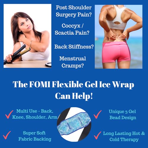 Premium Hot Cold Gel Bead Ice Pack by FOMI Care | Cool Compress for Lower Back, Shoulder, Knee, Bicep, Stomach | Coccyx, Sciatica, Tailbone Pain Relief | Flexible, Reusable Heating Pad | (Blue) 1 Pack Blue - Gel Bead