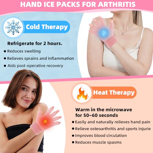 JFHNMLW Finger Arthritis Compression Hand Ice Pack Gloves for Pain Relief, Adjustable Pink Wrist Ice Pack for Hot Cold Therapies, Reusable Gel Finger Ice Gloves Sleeve for Tendinitis, Carpal Tunnel