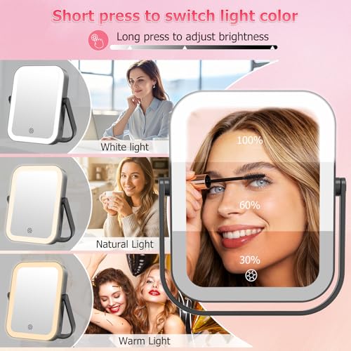 FUNTOUCH 30X/1X Travel Magnifying Mirror with Light, Black