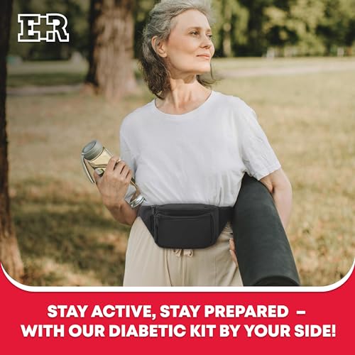 Ever Ready First Aid Diabetic Fanny Pack Kit - Includes BZK Antiseptic Towelettes, Adhesive Bandages, Lancing Device, Sharp Container, Portable Emergency Supplies for Diabetes Care