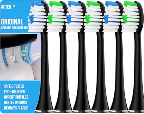 Original Acteh Toothbrush Heads for Acteh Sonic Edge and JetWave Toothbrush - Genuine Replacement Heads for Sonic Edge JetWave (Black6) Black6