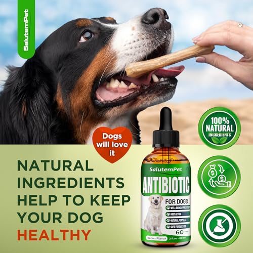 Natural Antibiotics for Dogs and Puppies – Antibiotics for Dogs of All Ages – Herbal Ingredients – Helps with Allergies and UTIs – for Balanced Digestion – Joint Care – Bacon Taste – 2 Oz 2 Fl Oz