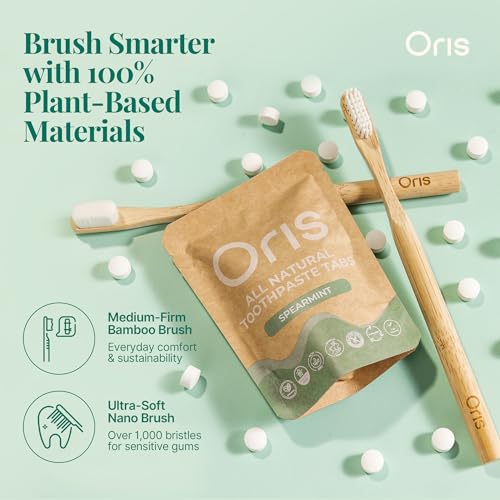 Oris Starter Bundle – 1 Month Supply: Natural Toothpaste Tablets | Fluoride-Free, Travel-Friendly, Kid-Safe with Enamel-Strengthening Nanohydroxyapatite (62 Count (Pack of 1), Spearmint) 62 Count (Pack of 1)