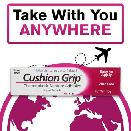Cushion Grip Thermoplastic Denture Adhesive, 0.35 oz Travel Size | Refits and Tightens Loose Dentures On The Go | Glue-Free, Acts Like a Soft Denture Reliner (Pack of 5) 5 Pack