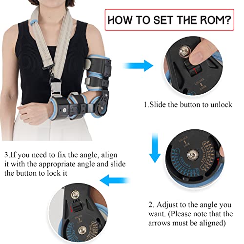 Hinged ROM Elbow Brace - Adjustable Post Op Elbow Brace Stabilizer Splint with Strap Sling Arm Injury Recovery Support After Surgery for Men Women (Left, Gray) Left