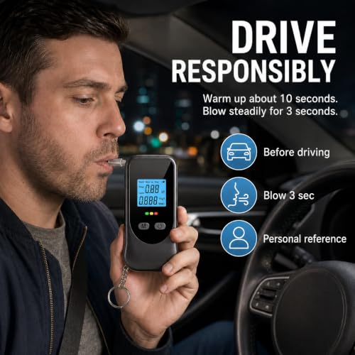 Breathalyzer Alcohol Tester with Keychain, Portable BAC Tester Black